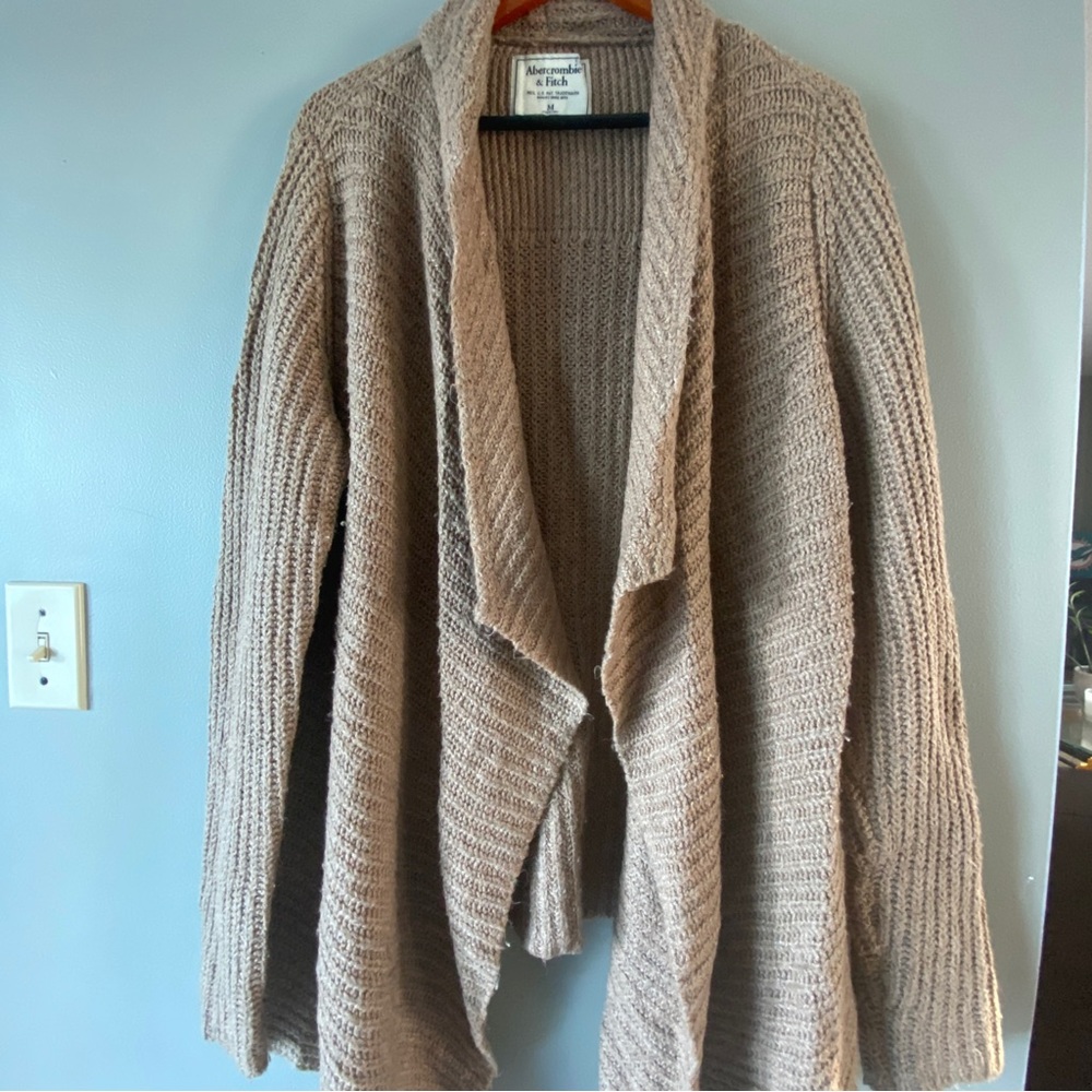 Abercrombie & Fitch Womens Knit Open Front Cardigan Sweater Camel Size M - Picture 2 of 9